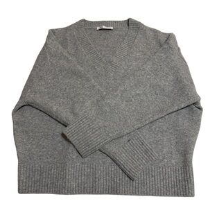 Zara Soft Knit V-Neck Sweater in Classic Gray